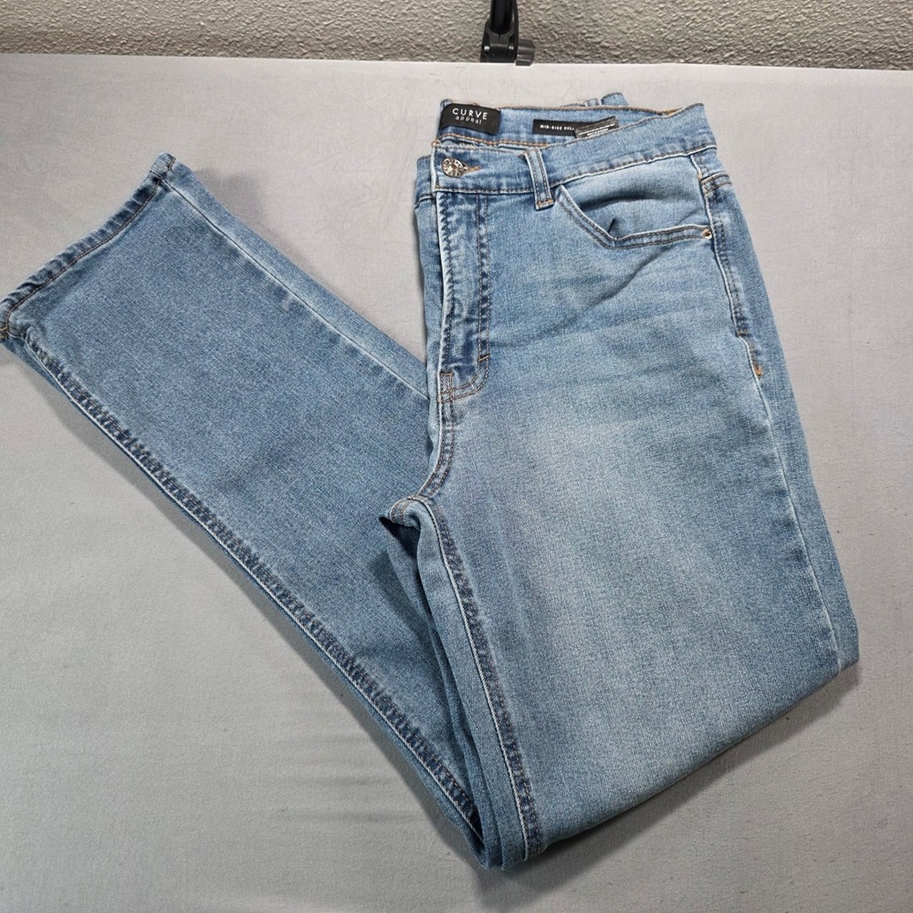 Curve Appeal Womens Mid Rise Relaxed Straight Leg Jeans Light Wash Blue 4/27*